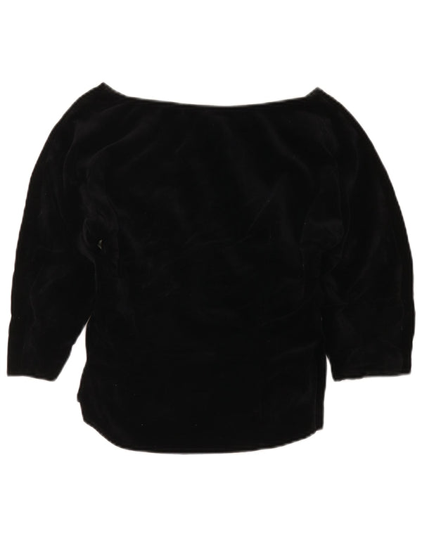 Vintage mujer 3/4 manga blusa de terciopelo Top UK 6 XS negro