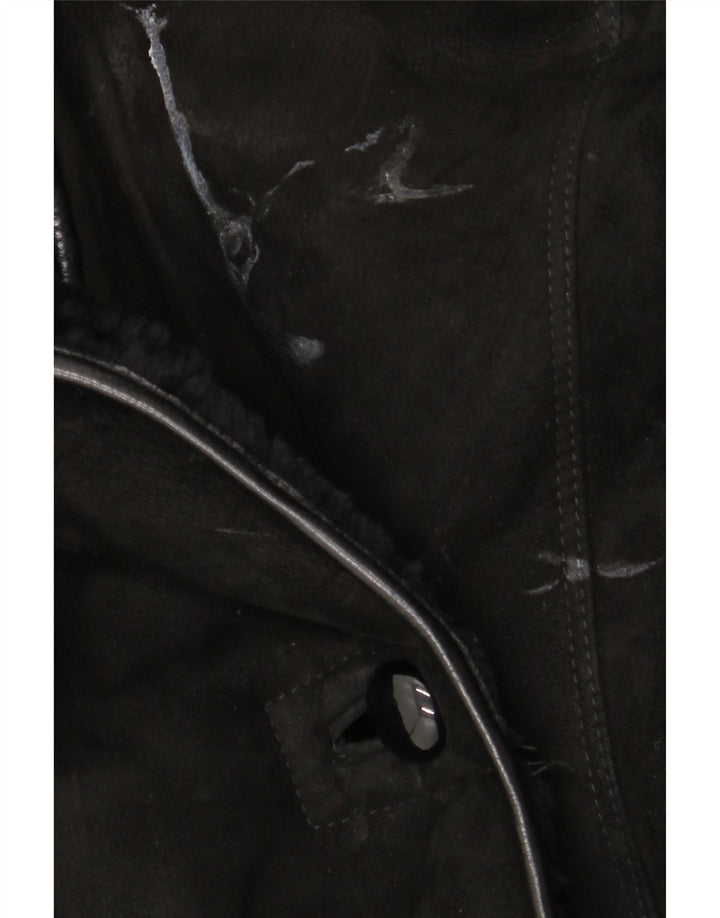 Vintage mujer shearling abrigo Reino Unido 18 XL negro