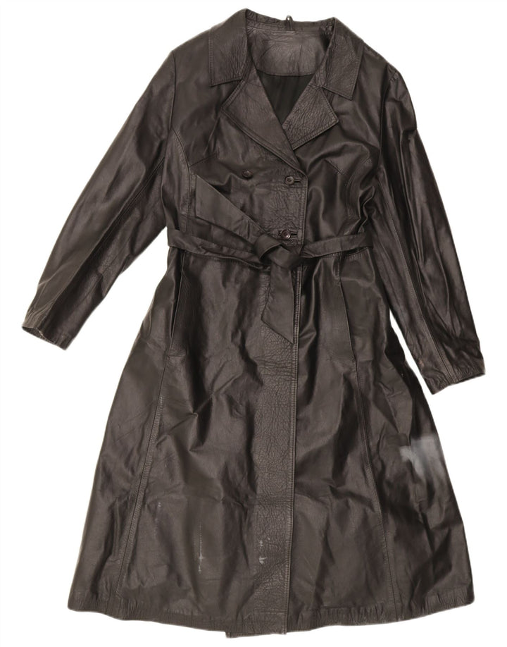Vintage mujer cuero abrigo Reino Unido 14 cuero negro medio