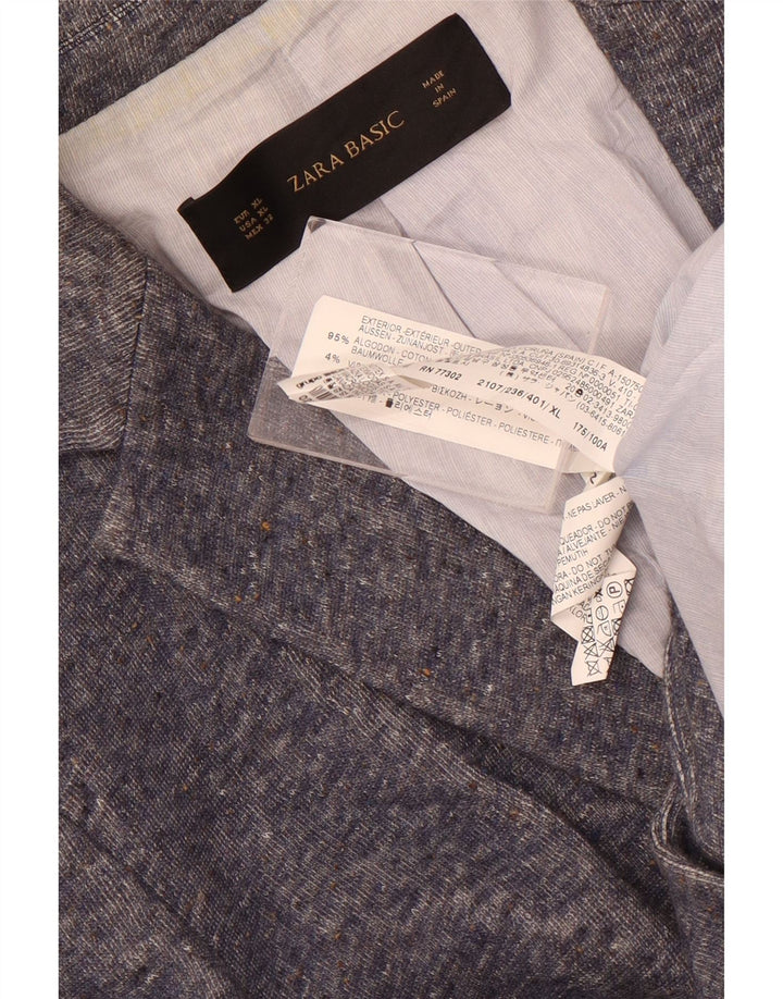 Zara Mujer Chaqueta Blazer De 1 Botón UK 40 XL Algodón Moteado Azul