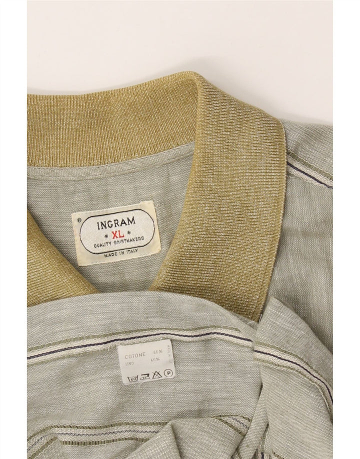 INGRAM Mens Short Sleeve Shirt XL Grey Striped Cotton Vintage Ingram and Second-Hand Ingram from Messina Hembry 