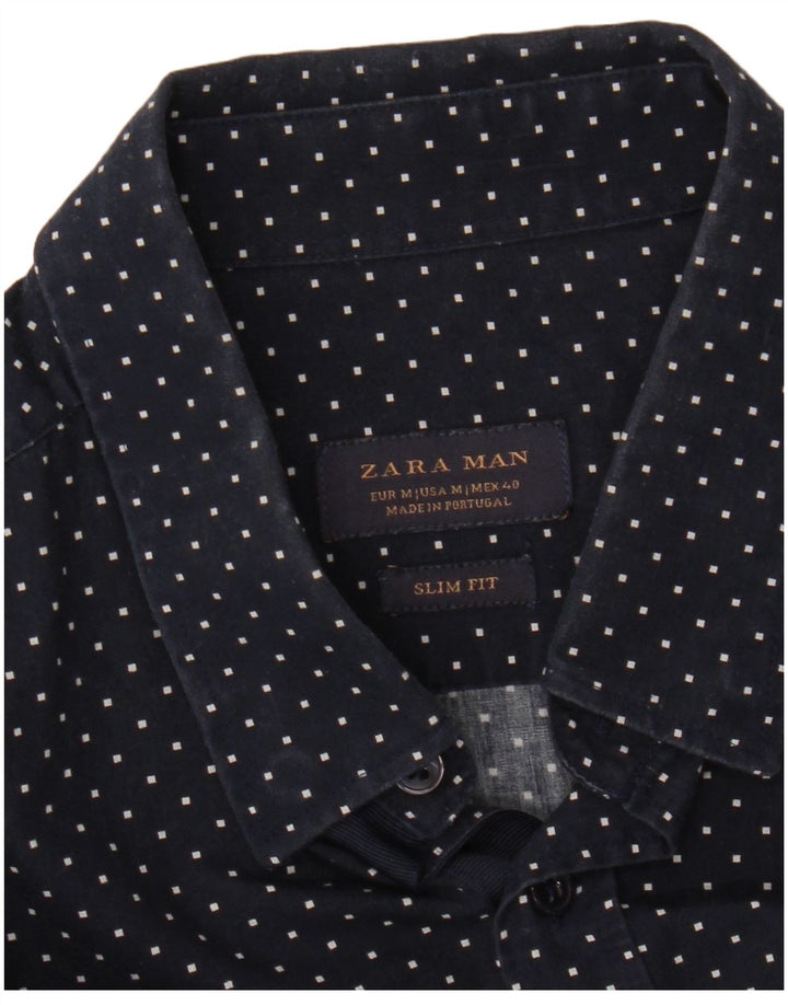 ZARA Hombre Camisa Slim Fit Azul Marino Medio Geométrico