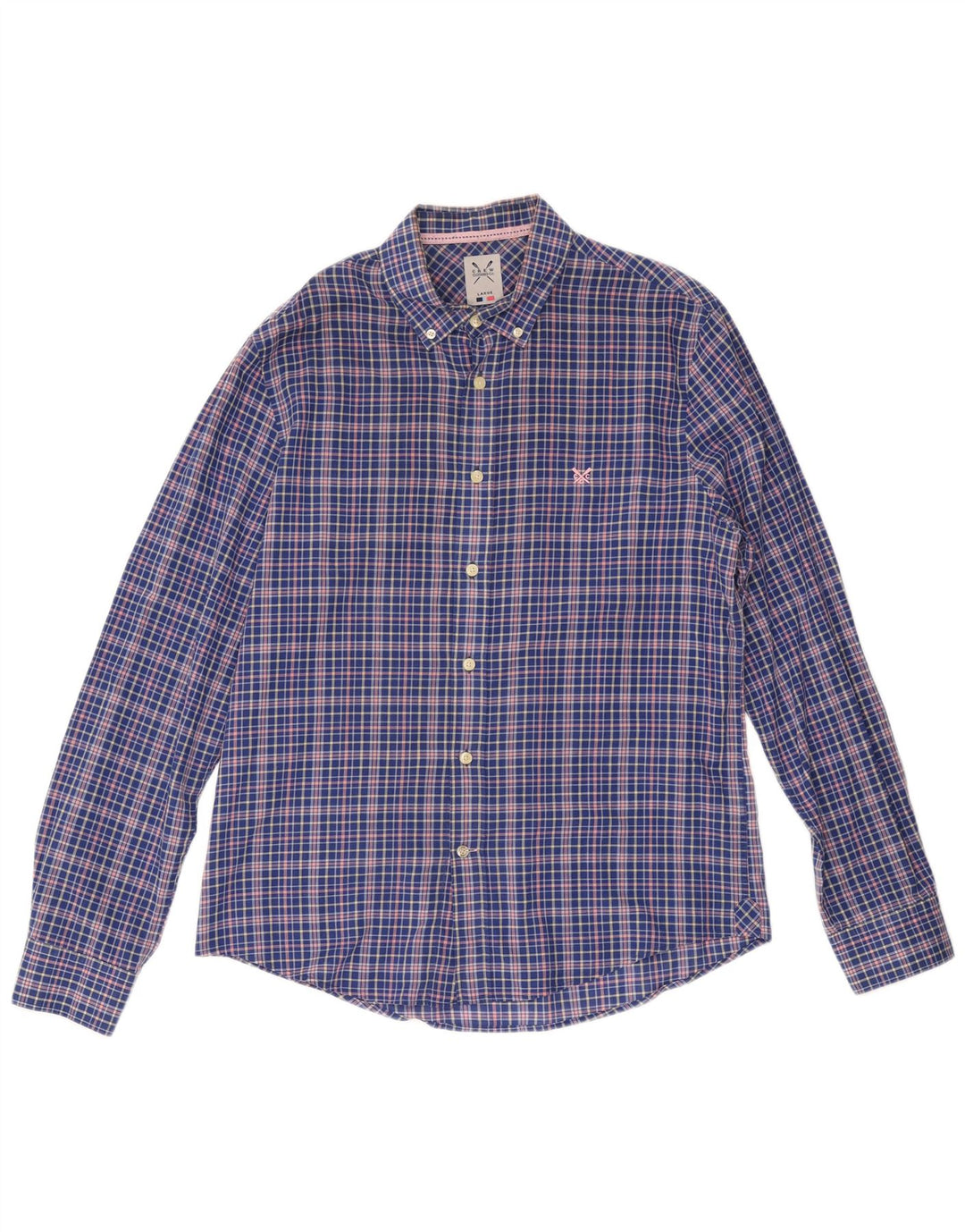 CREW CLOTHING Camisa de corte casual para hombre, algodón a cuadros azul grande