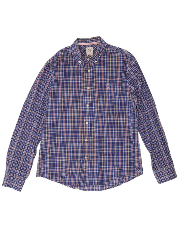 CREW CLOTHING Camisa de corte casual para hombre, algodón a cuadros azul grande