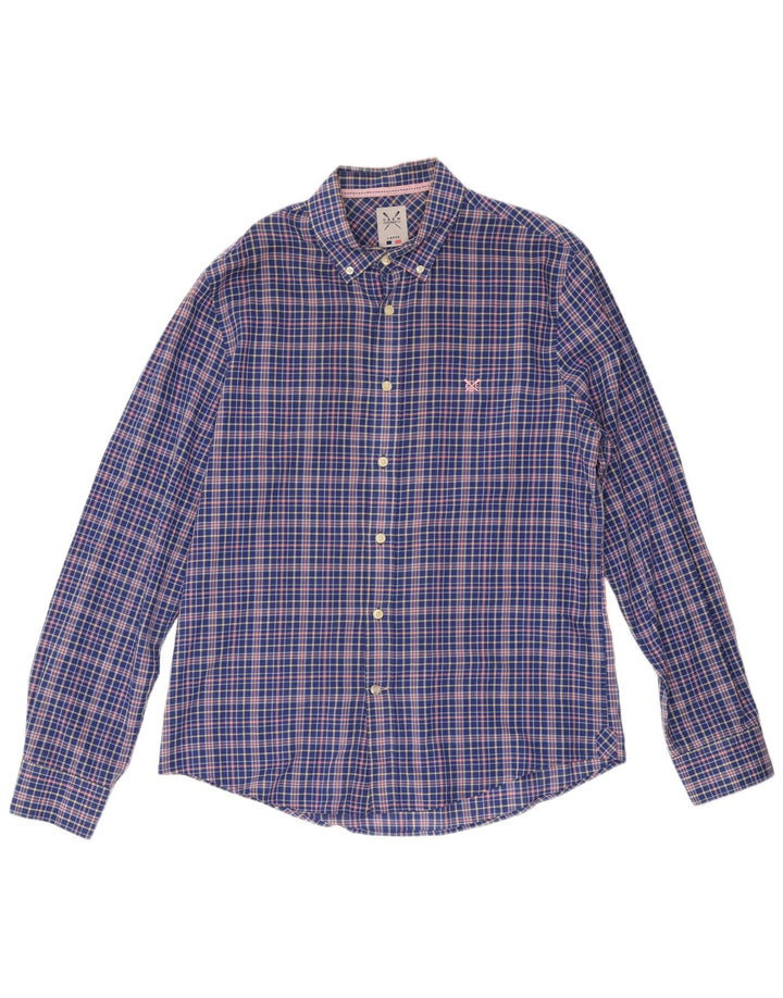 CREW CLOTHING Camisa de corte casual para hombre, algodón a cuadros azul grande