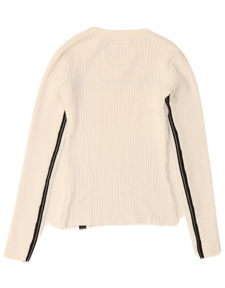 SUPERDRY Suéter gráfico con cuello redondo para mujer UK 8 Small White Stripes