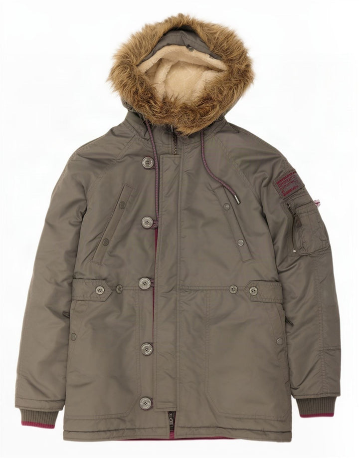 Superdry Parka con capucha para hombre, talla 38, nailon gris medio