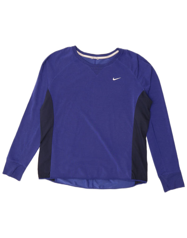 Nike Camiseta Dri Fit para mujer de manga larga UK 46 Large Blue Colourblock Lyocell