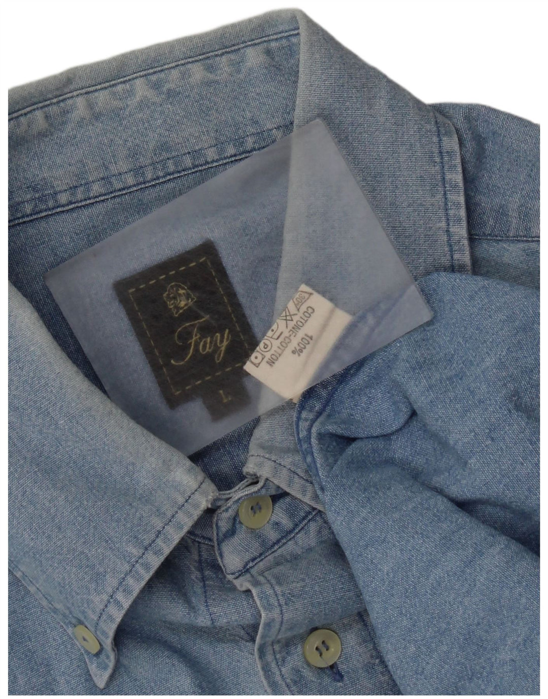Fay - Camisa vaquera para hombre, talla grande, algodón azul