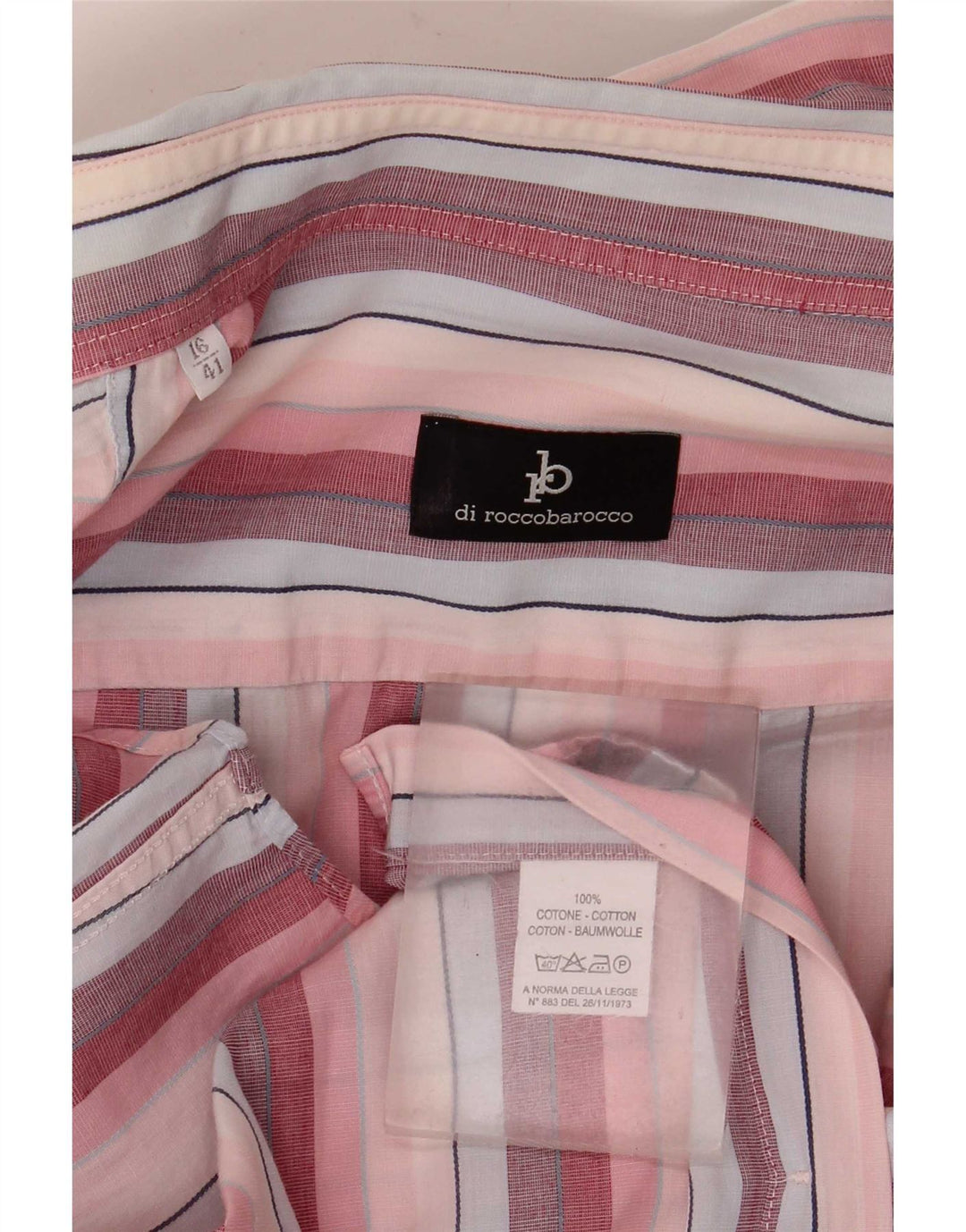 Camisa Roccobarocco para hombre talla 41 16 algodón a rayas rosa grande