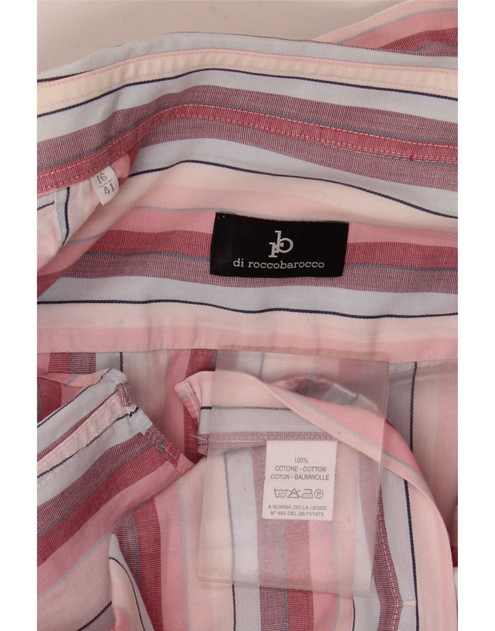 Camisa Roccobarocco para hombre talla 41 16 algodón a rayas rosa grande