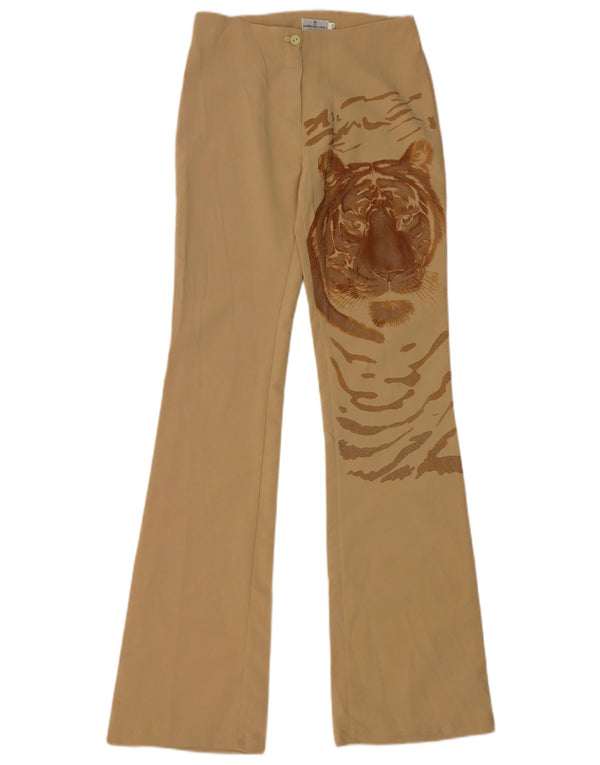 Vintage mujer bootcut pantalones casuales pequeños W26 L32 Beige Animal Print