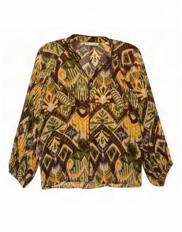 Zara Blusa Camisera Mujer UK 44 Mediana Viscosa Geométrica Multicolor