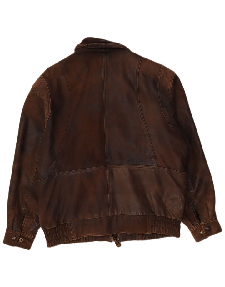 C&A Mens Canda Bomber Chaqueta de cuero Reino Unido 40 Grande Marrón