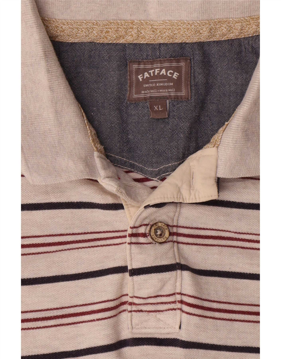 Polo para hombre Fat Face XL de algodón a rayas grises