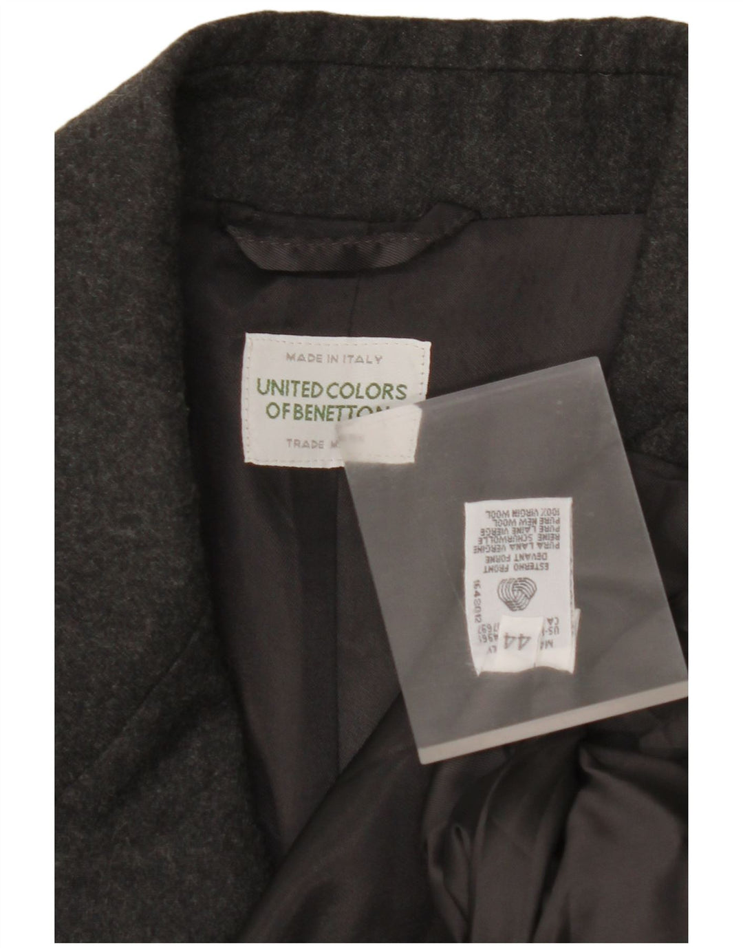 BENETTON Chaqueta Blazer De 2 Botones Para Mujer IT 44 Lana Virgen Gris Medio