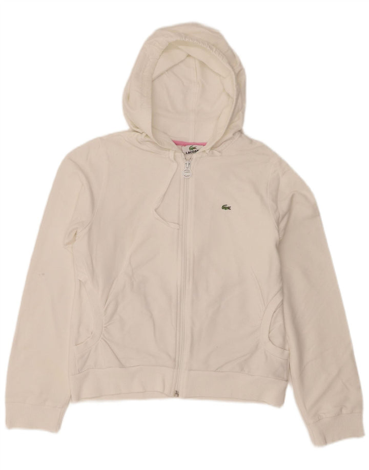 Lacoste Sudadera con capucha y cremallera para mujer Talla 40 Algodón blanco mediano