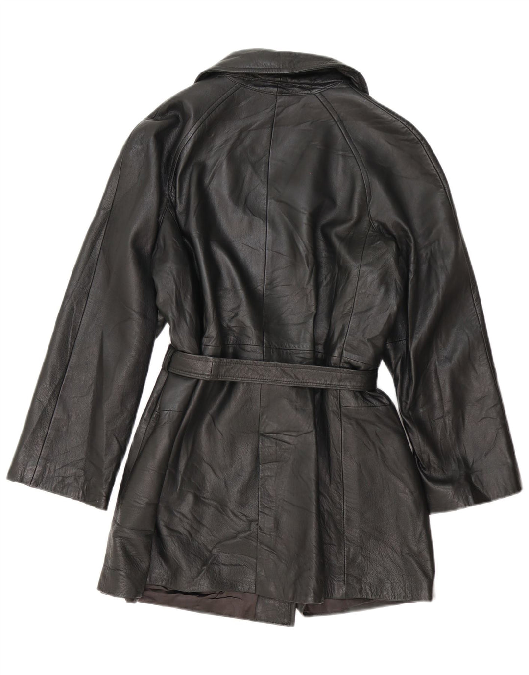 Vintage mujer doble pecho cuero abrigo Reino Unido 14 medio negro