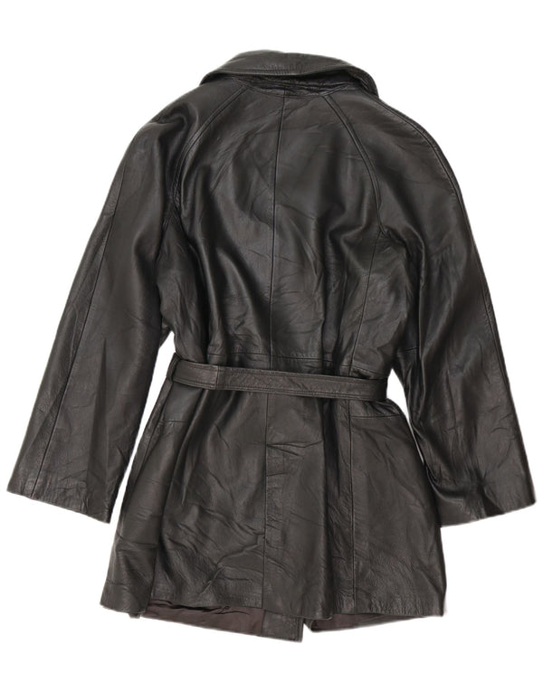 Vintage mujer doble pecho cuero abrigo Reino Unido 14 medio negro
