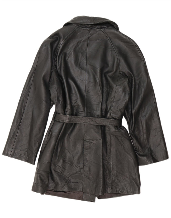 Vintage mujer doble pecho cuero abrigo Reino Unido 14 medio negro