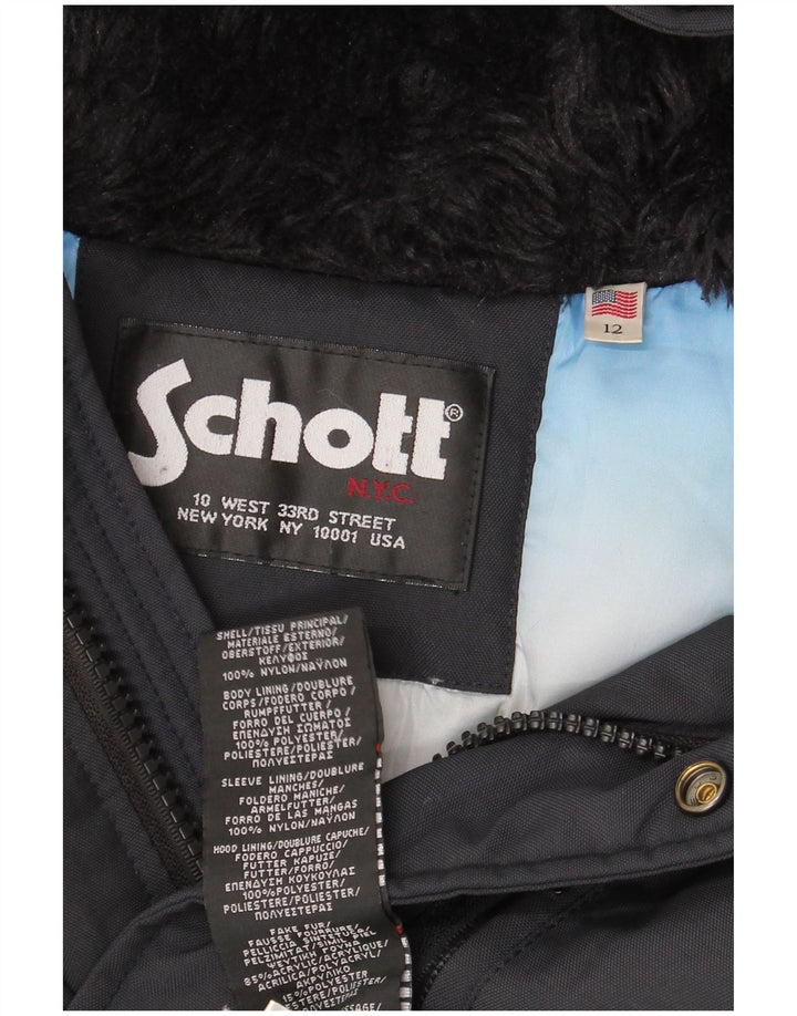 SCHOTT Abrigo acolchado con capucha para mujer US 12 Grande Poliéster negro