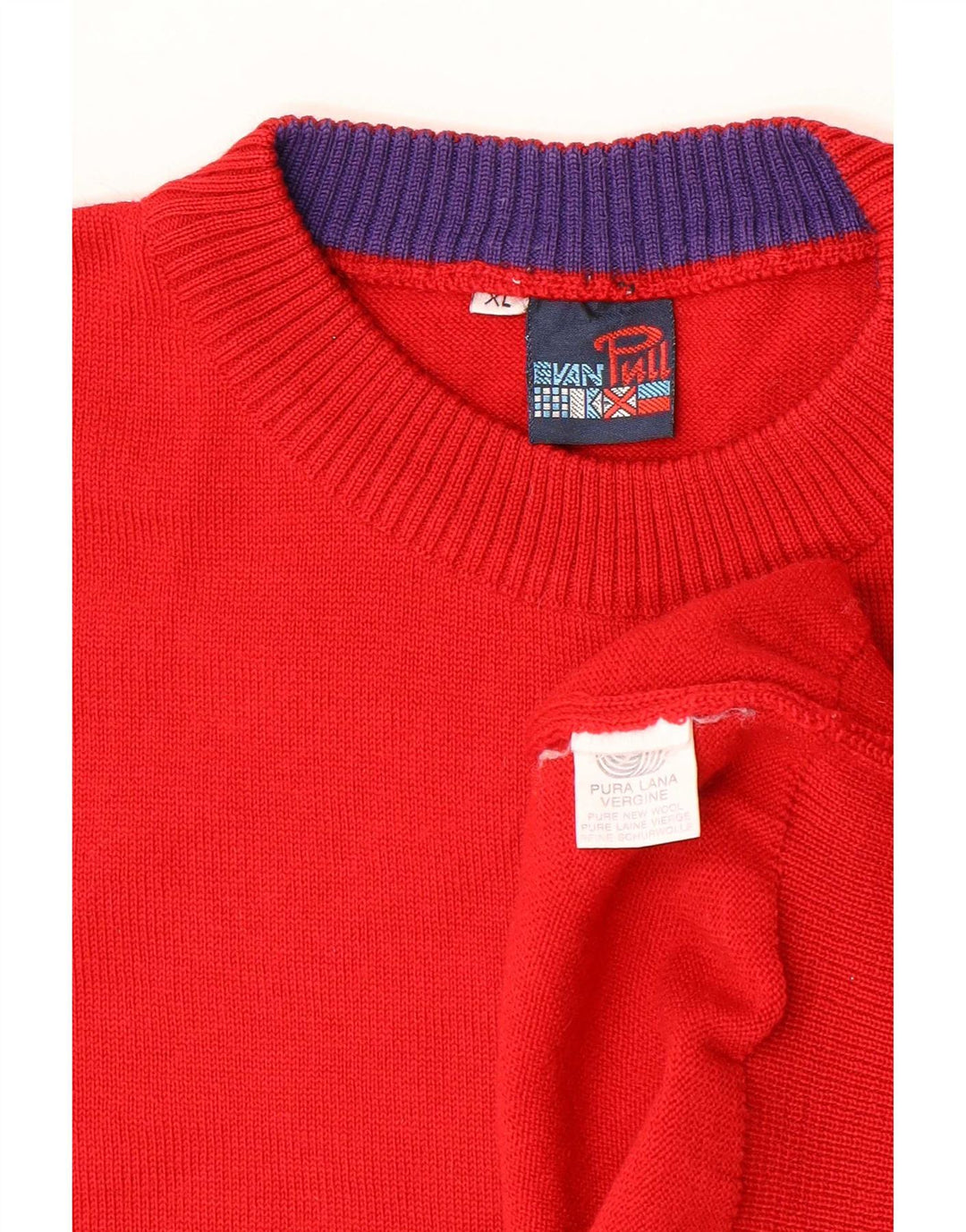 Evan Pull Jersey de cuello redondo para hombre XL Lana a rayas rojas
