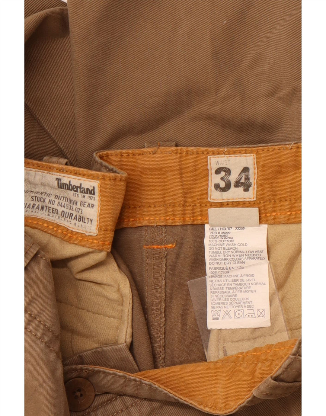 TIMBERLAND Pantalón cargo recto para hombre W34 L32 Algodón beige