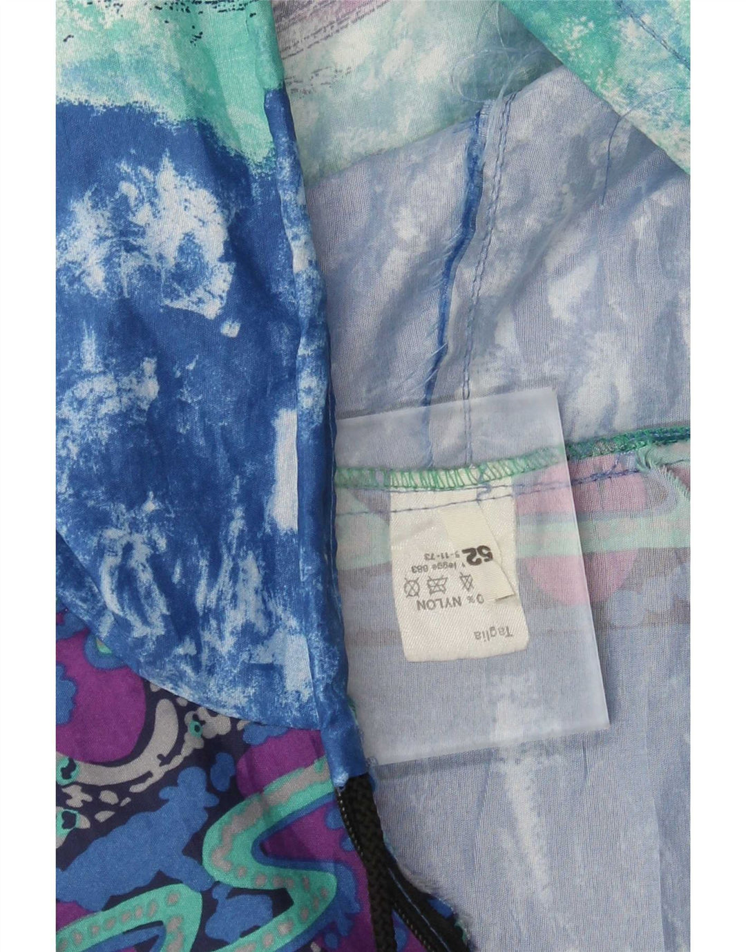 Vintage hombres patrón abstracto chaqueta de lluvia con capucha IT 52 XL multicolor