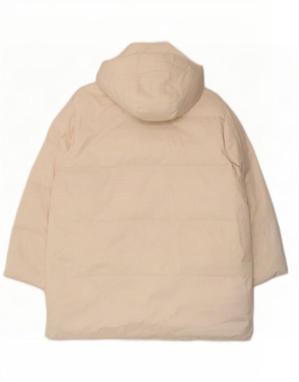 Zara Mujer Abrigo Acolchado Extragrande Con Capucha UK 6 XS Off White Poliéster