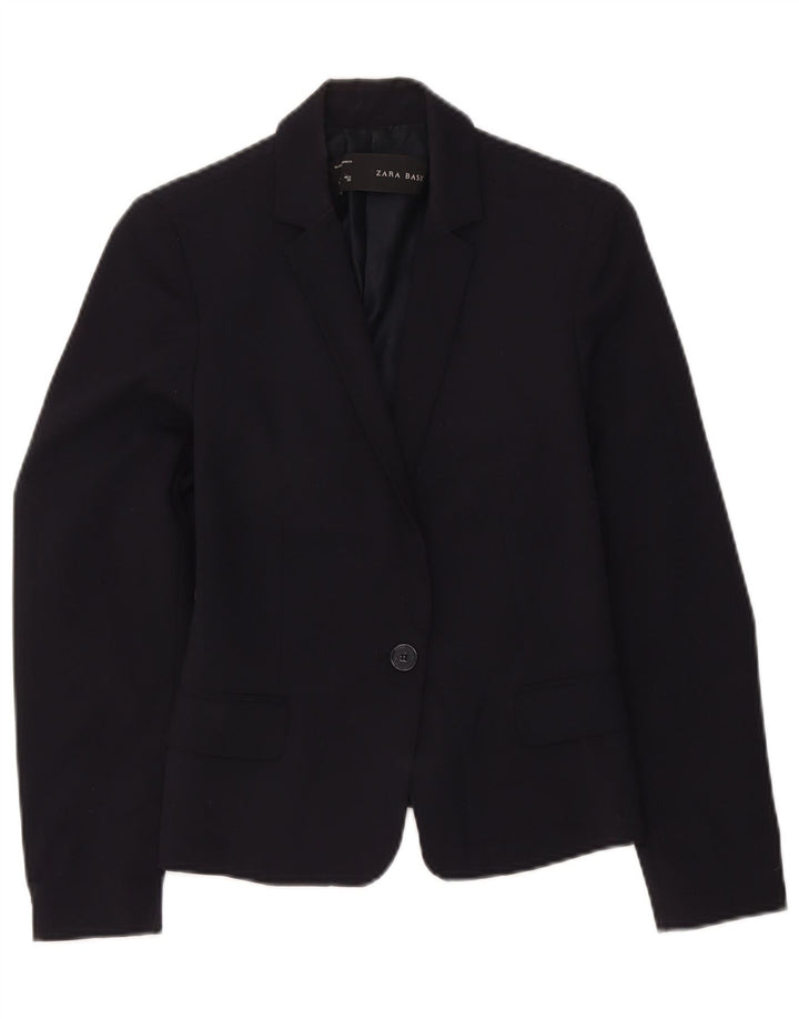 Zara Chaqueta Blazer De 1 Botón Para Mujer UK 42 Poliéster Azul Marino Mediano