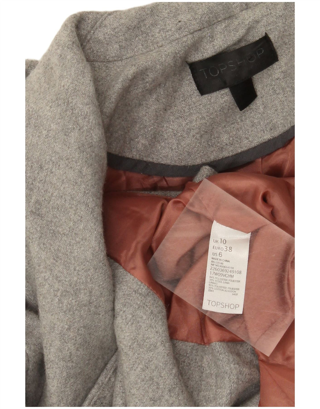 Topshop Chaqueta tipo blazer para mujer UK 10 Small Gris Poliéster