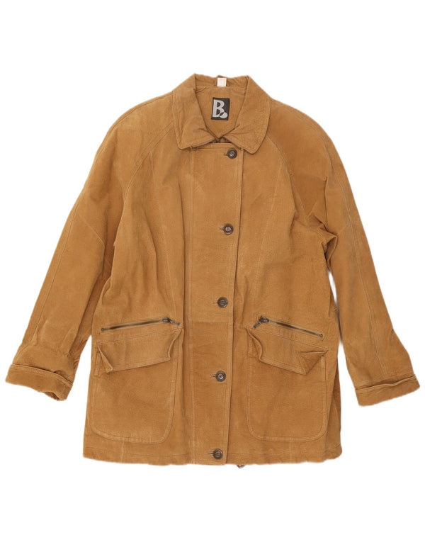Vintage mujer abrigo de ante de gran tamaño Reino Unido 16 cuero beige grande