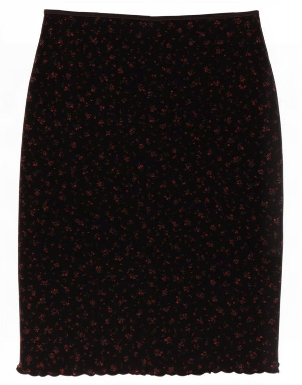 Vintage mujer lápiz falda W26 XS negro floral