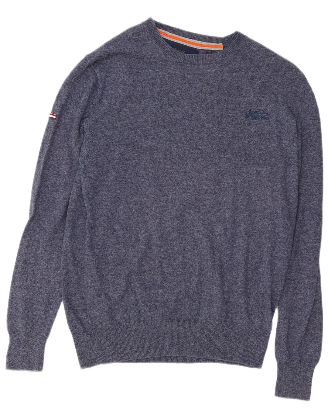 SUPERDRY Jersey de cuello redondo para hombre de algodón moteado en azul marino medio