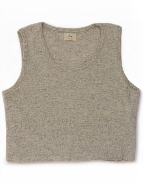 Sisley Mujer Crop Vest Tank Top UK 10 Small Grey Wool