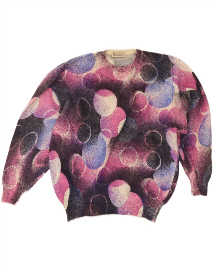 Vintage mujer cuello redondo jersey suéter Reino Unido 16 grande multicolor Angora