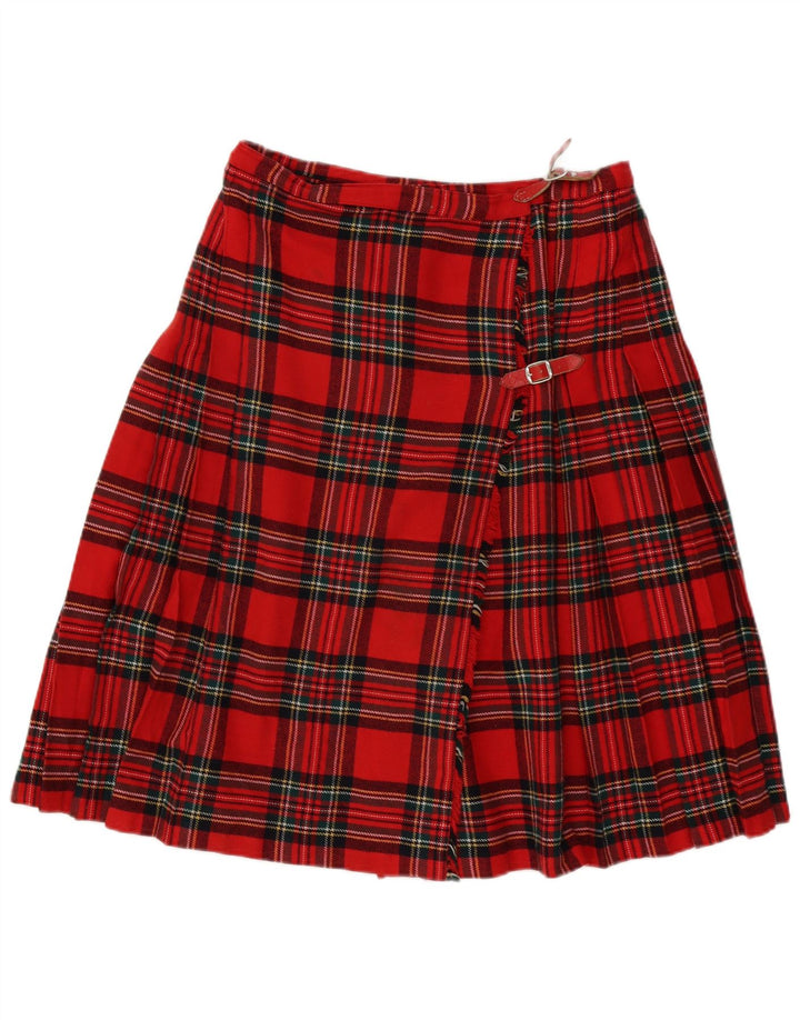 Falda cruzada plisada vintage para mujer W32 cheque rojo grande
