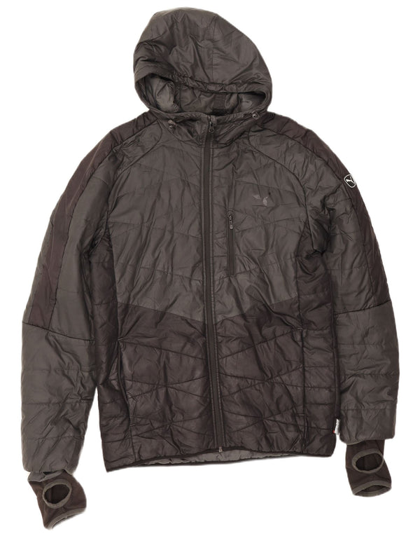 Puma Mens Hooded Padded Jacket UK 38 Medium Grey Colourblock Sports