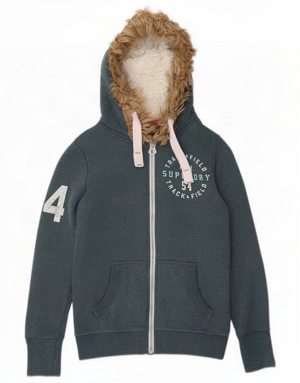 Suéter con capucha y cremallera Superdry para mujer UK 40 Small Blue Cotton