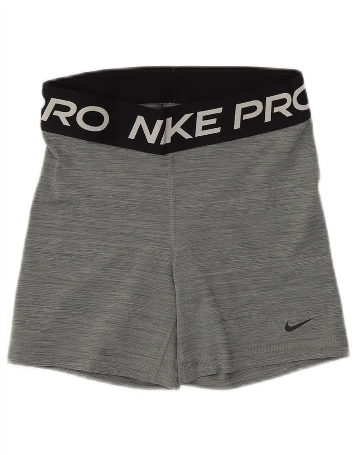NIKE Pantalones cortos deportivos Dri Fit Graphic para mujer UK 10 Pequeño poliéster gris