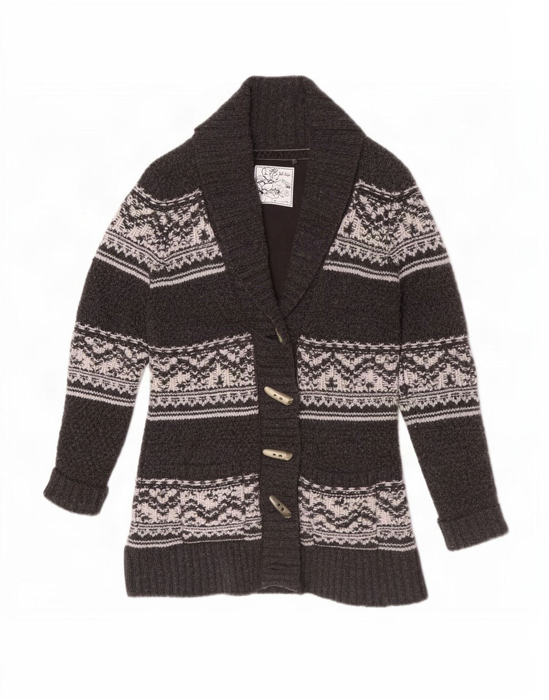 Suéter tipo cárdigan para mujer Fat Face UK 12 Lana de cordero Fair Isle gris medio