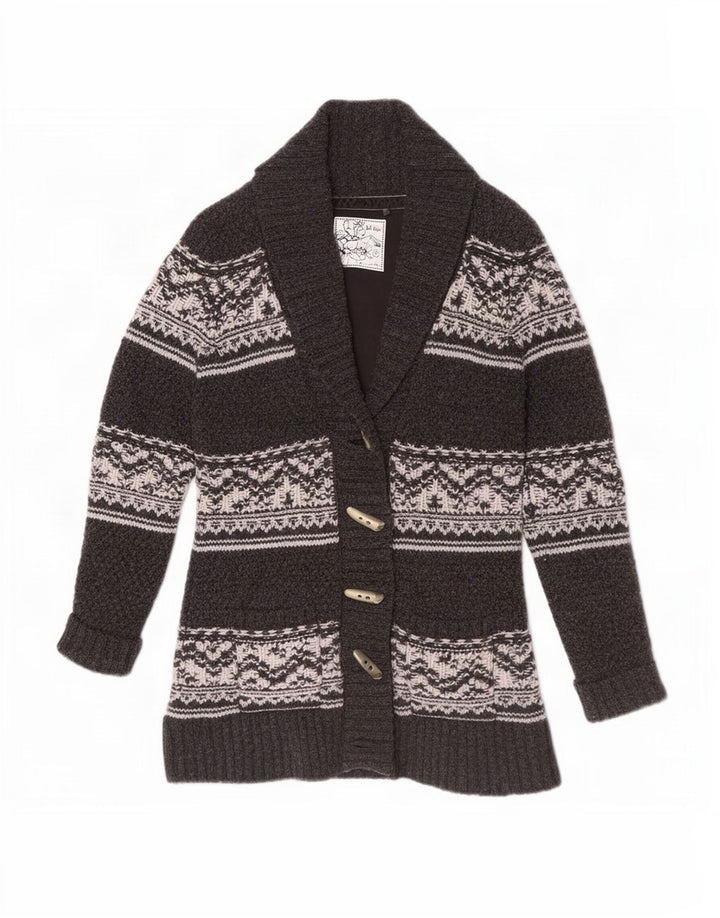 Suéter tipo cárdigan para mujer Fat Face UK 12 Lana de cordero Fair Isle gris medio