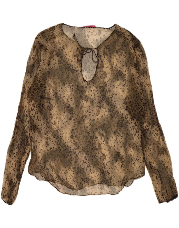 Mariella Burani Blusa holgada para mujer UK 10 Small Beige Animal Print