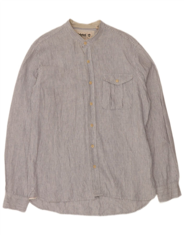 TIMBERLAND Camisa de corte regular para hombre de lino a rayas azules grandes