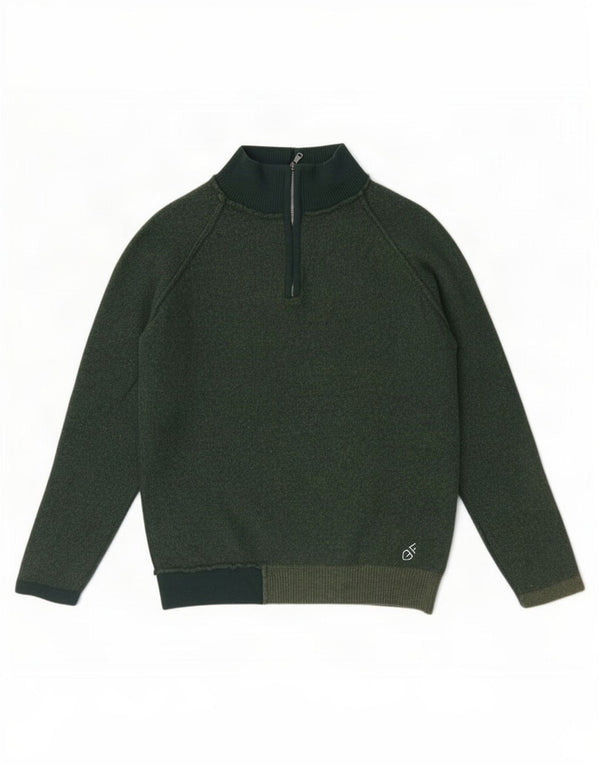 GF Ferre Jersey Hombre con Cremallera y Cuello XL Lana Merino Verde
