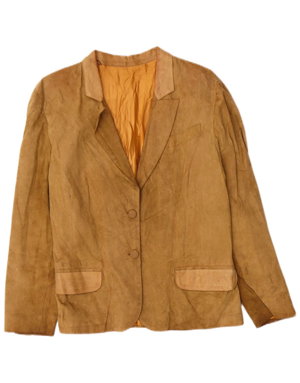 Vintage mujer 2 botones ante Blazer chaqueta Reino Unido 14 cuero beige medio