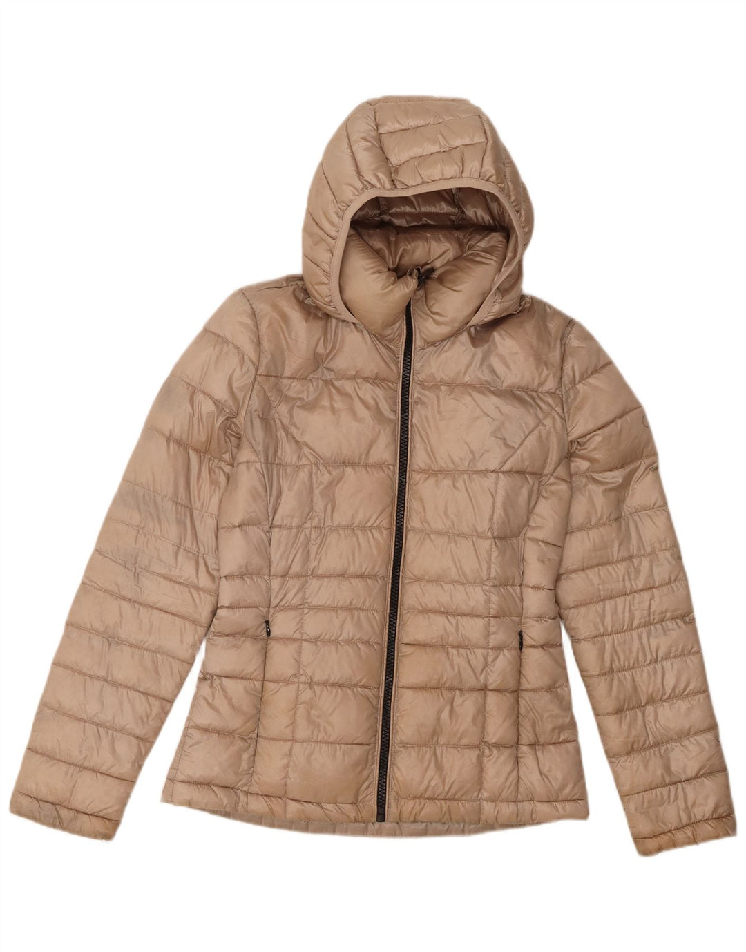 Calvin Klein Chaqueta acolchada con capucha para mujer UK 10 Small Beige Poliéster