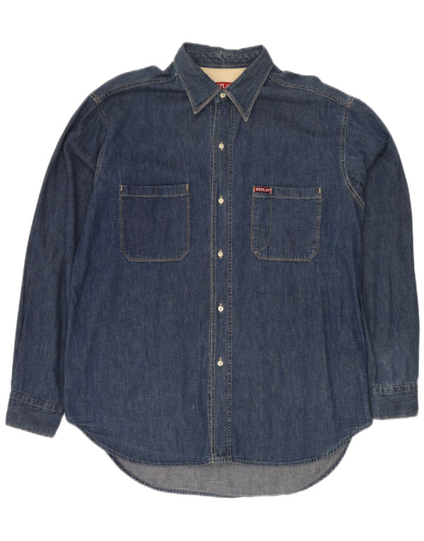 REPLAY Mens Denim Shirt XL Navy Blue Cotton