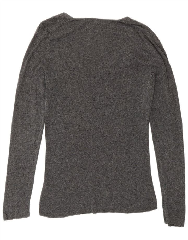 JIGSAW Jersey con cuello en V para mujer UK 12 Algodón gris medio
