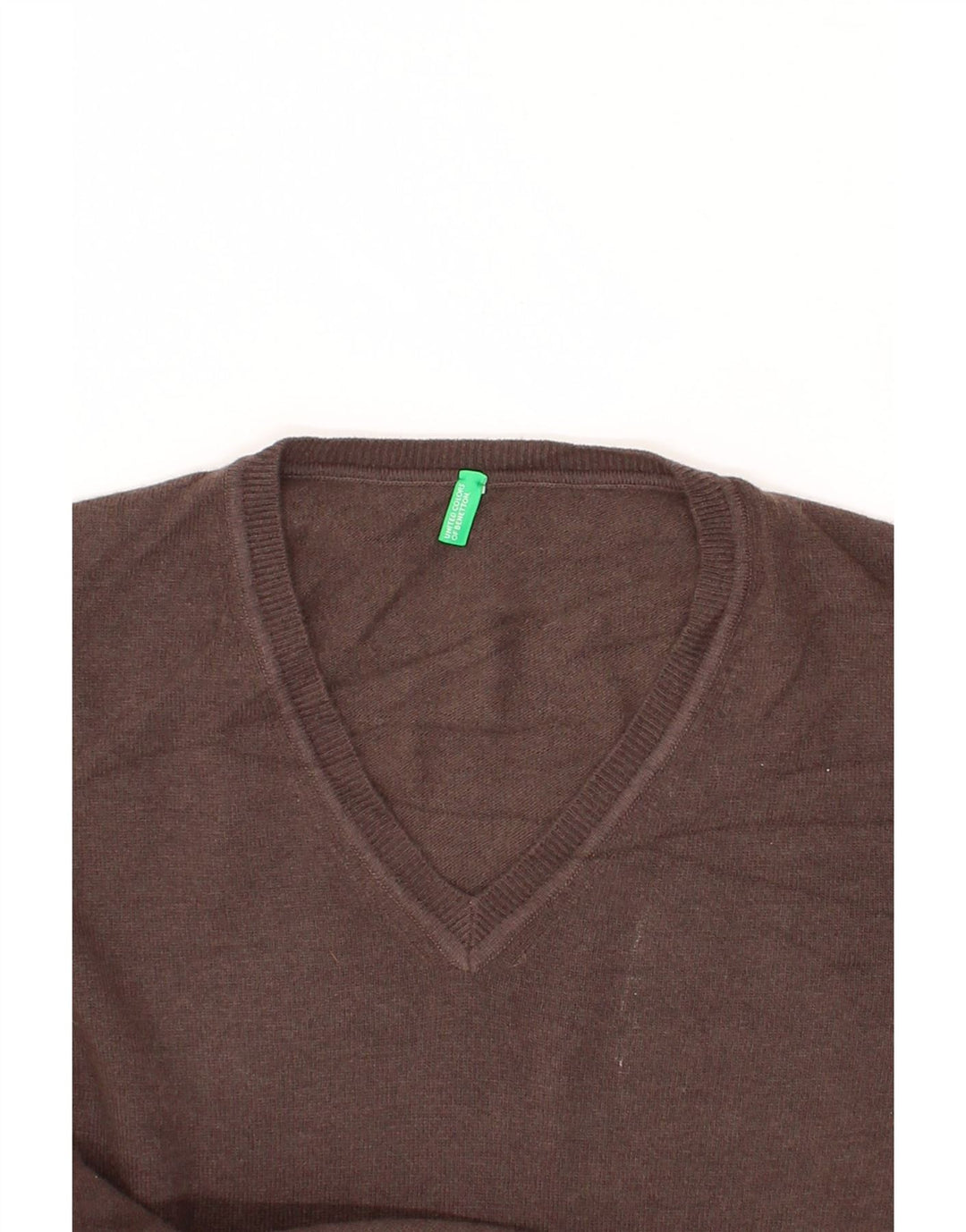BENETTON Mens V-Neck Jumper Sweater XL Brown Wool Vintage Benetton and Second-Hand Benetton from Messina Hembry 